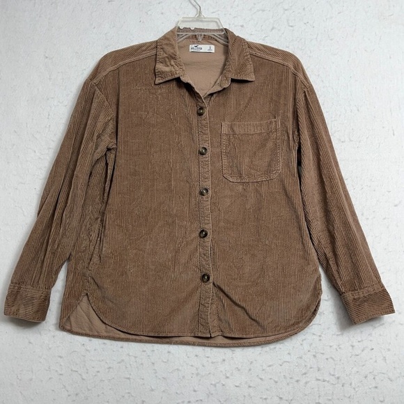 Hollister Tops - Hollister Button-Up Shirt Women Size XS Brown Corduroy Long Sleeve Collar Cotton